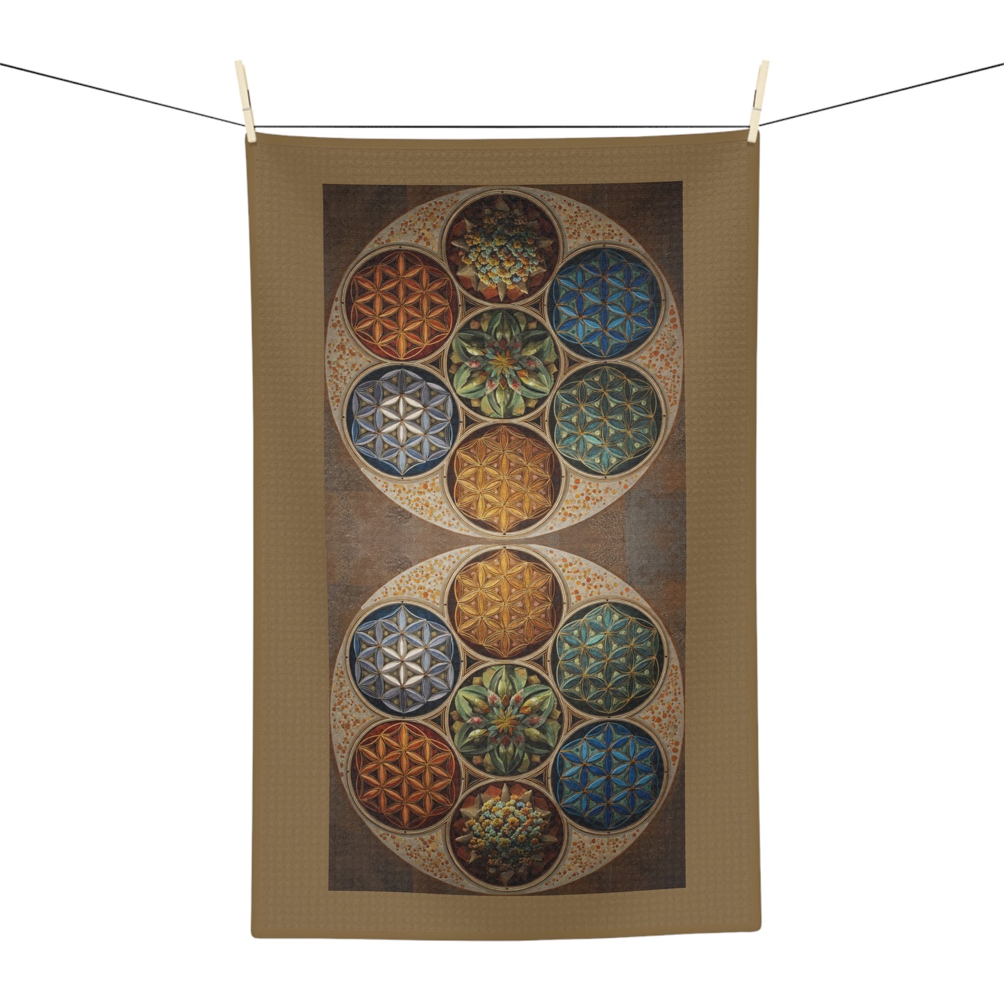 Geometric Mandala Circles Microfiber Hand Towel | Floral Seed of Life Pattern