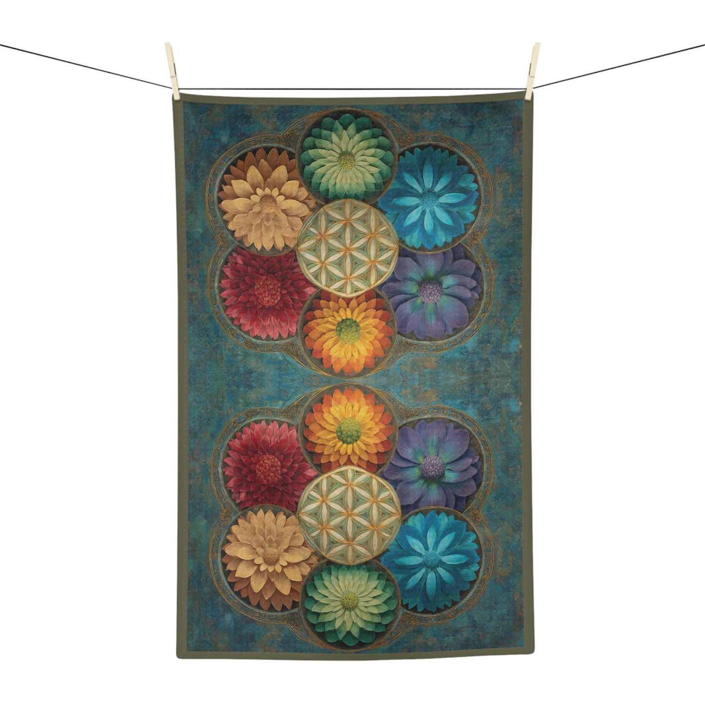 Colorful Floral Mandala Microfiber Hand Towel | Geometric Flower Pattern