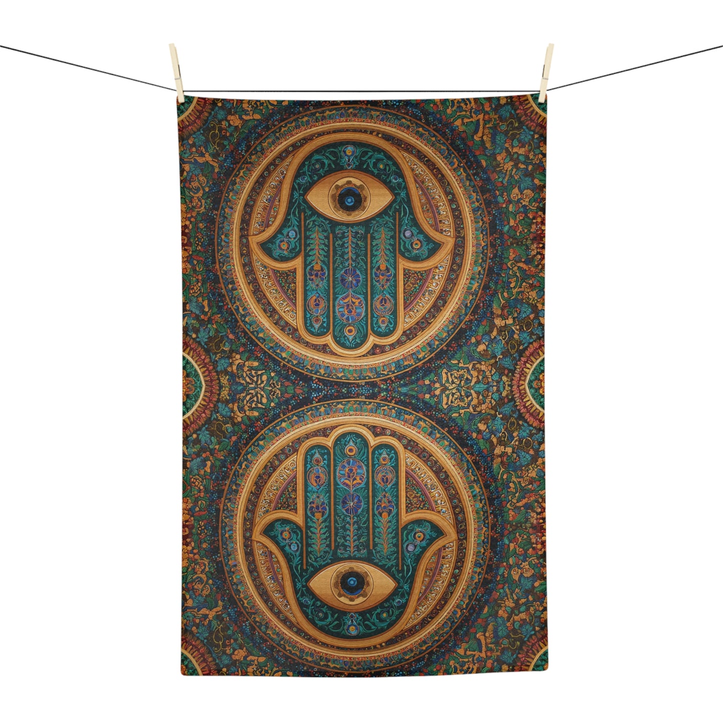 Hamsa Hand Pattern Microfiber Hand Towel | Boho Moroccan Eye Kitchen Towel