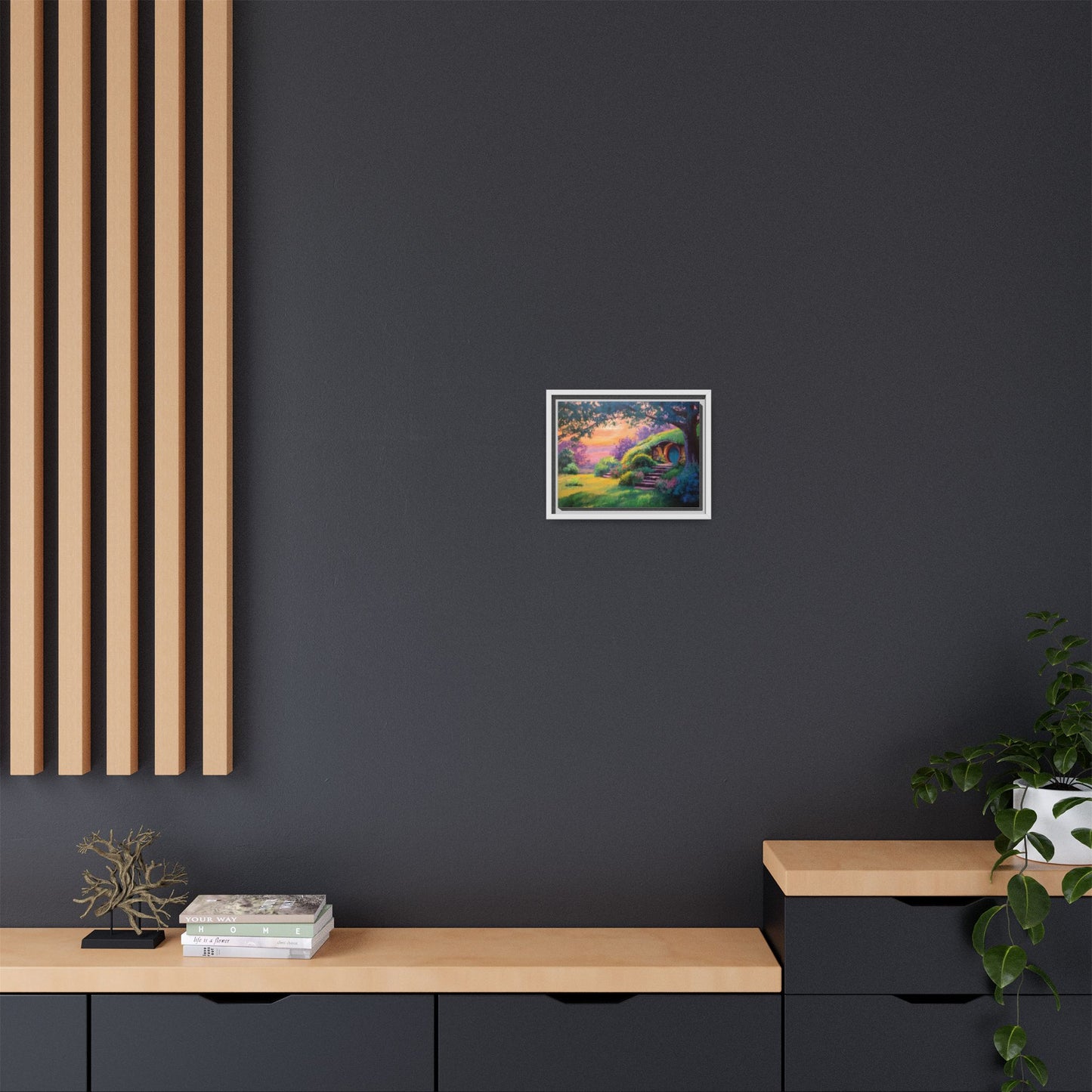 Hobbit House Landscape Matte Canvas Framed | Fantasy Cottage Wall Art