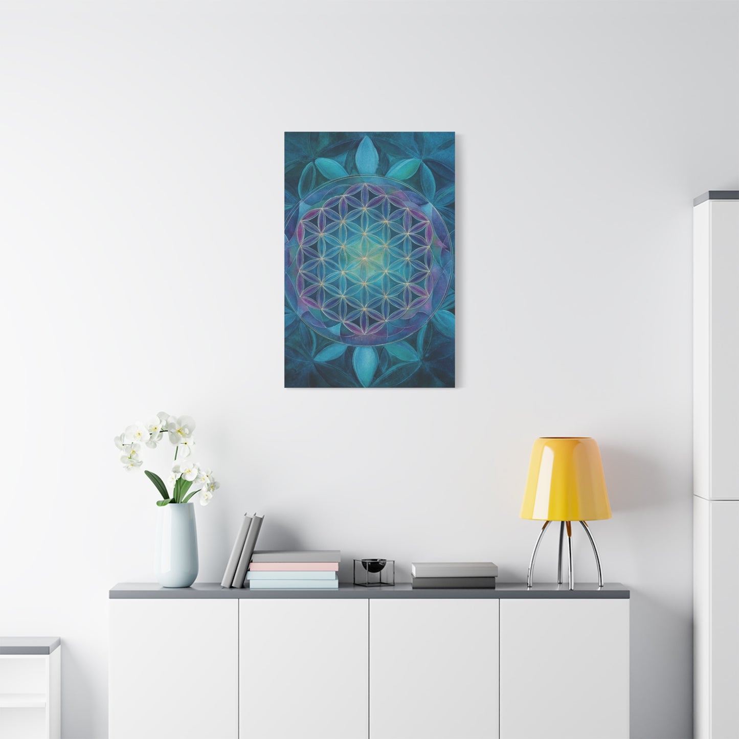 Sacred Geometry Canvas Print — Blue Flower of Life Matte Stretched Art