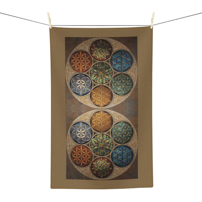 Geometric Mandala Circles Microfiber Hand Towel | Floral Seed of Life Pattern