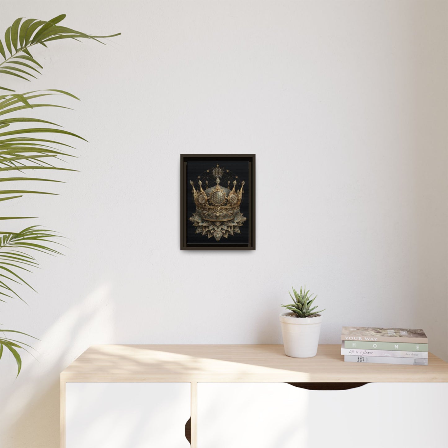 Ornate Crown Illustration Framed Canvas | Black Frame, Decorative Wall Art
