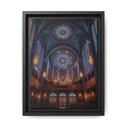 Stained Glass Cathedral Interior Matte Canvas Framed