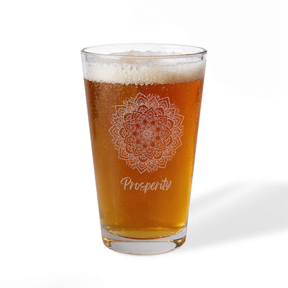 Prosperity Mandala Pint Glass | Engraved 16oz Mixing Glass