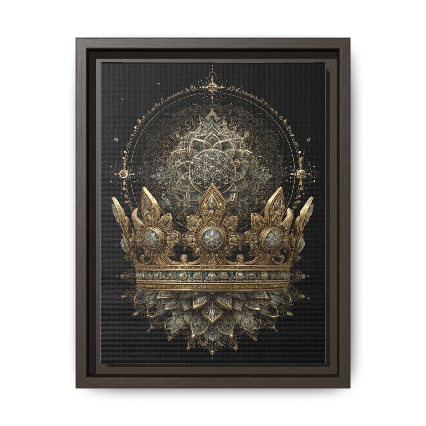 Ornate Crown Artwork Framed Canvas | Black Frame, Mandala Crown Print