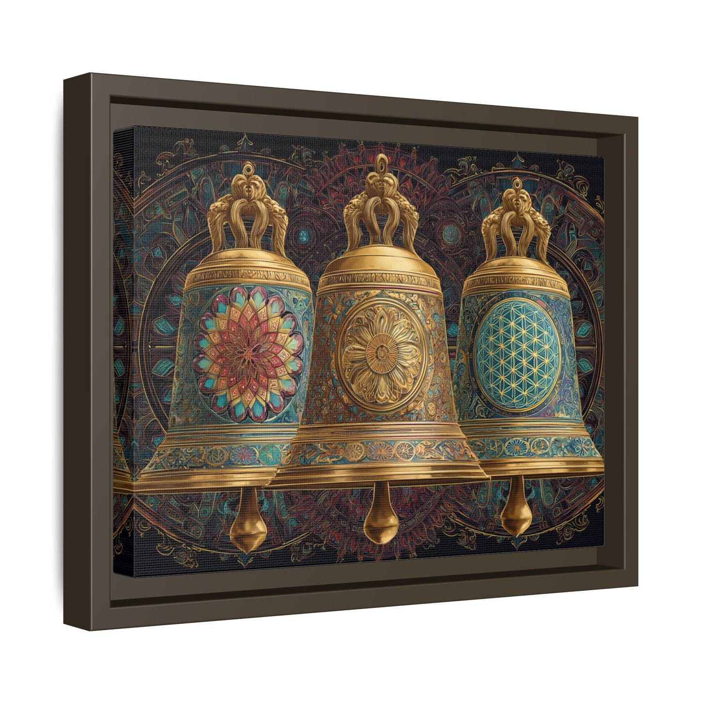 Decorative Golden Bells Matte Canvas Framed | Mandala Pattern Wall Art