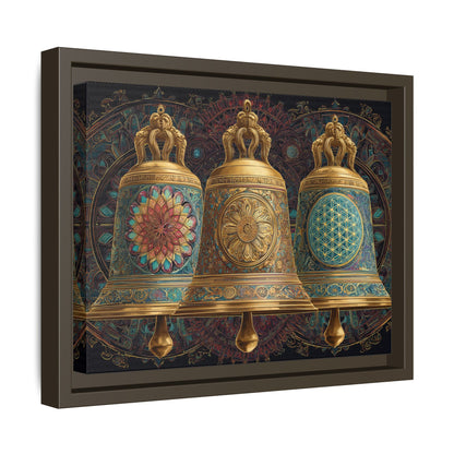 Decorative Golden Bells Matte Canvas Framed | Mandala Pattern Wall Art
