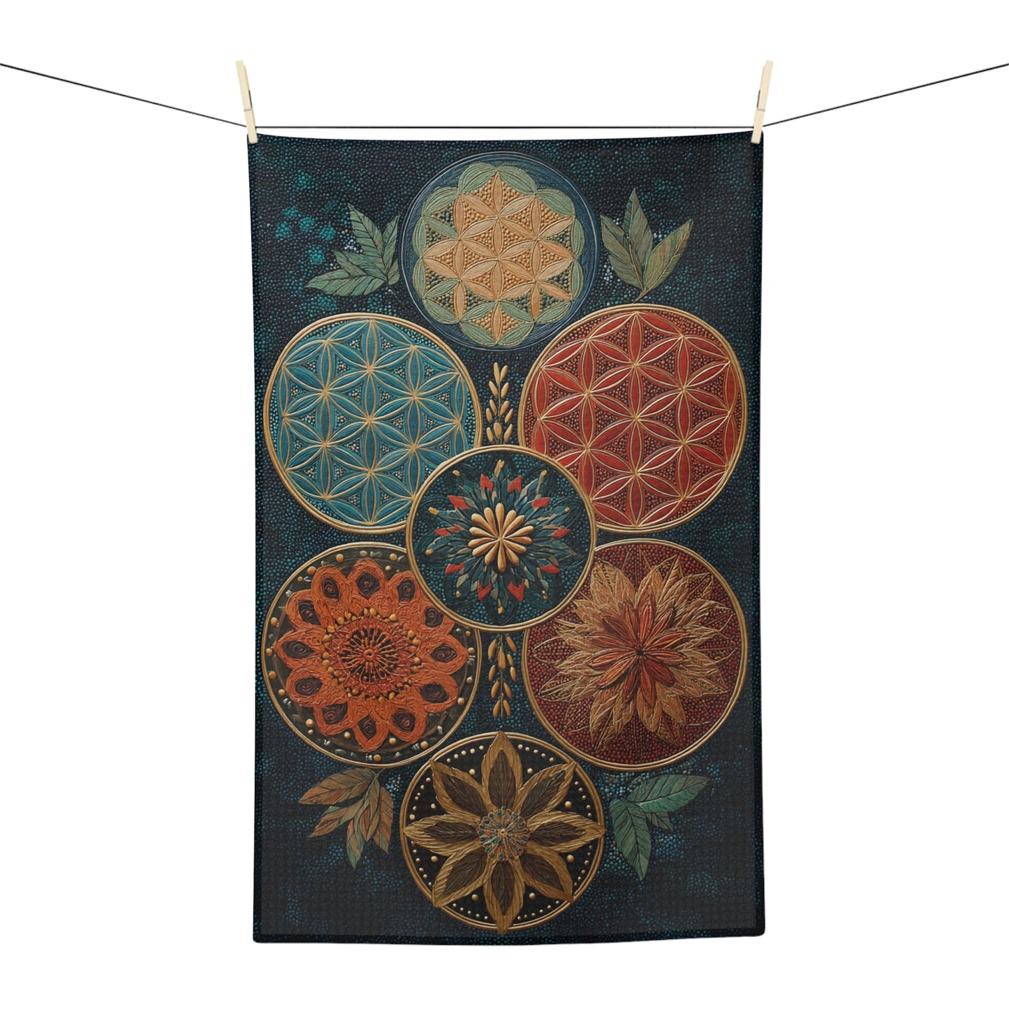 Floral Geometric Mandala Microfiber Dish Towel | Boho Circle Pattern
