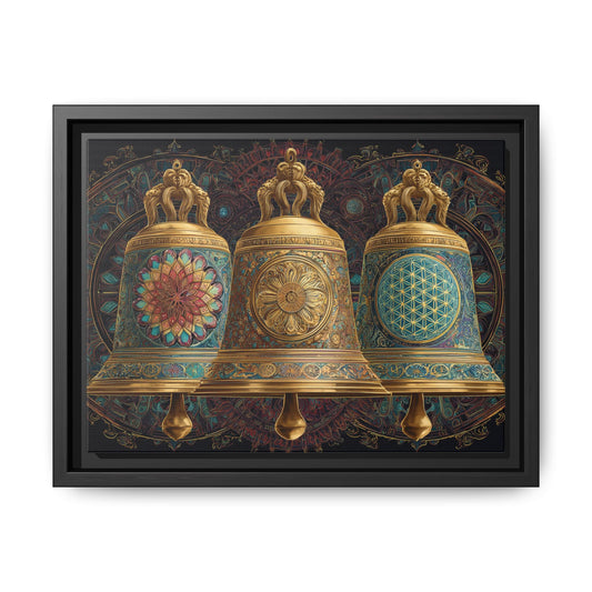 Decorative Golden Bells Matte Canvas Framed | Mandala Pattern Wall Art