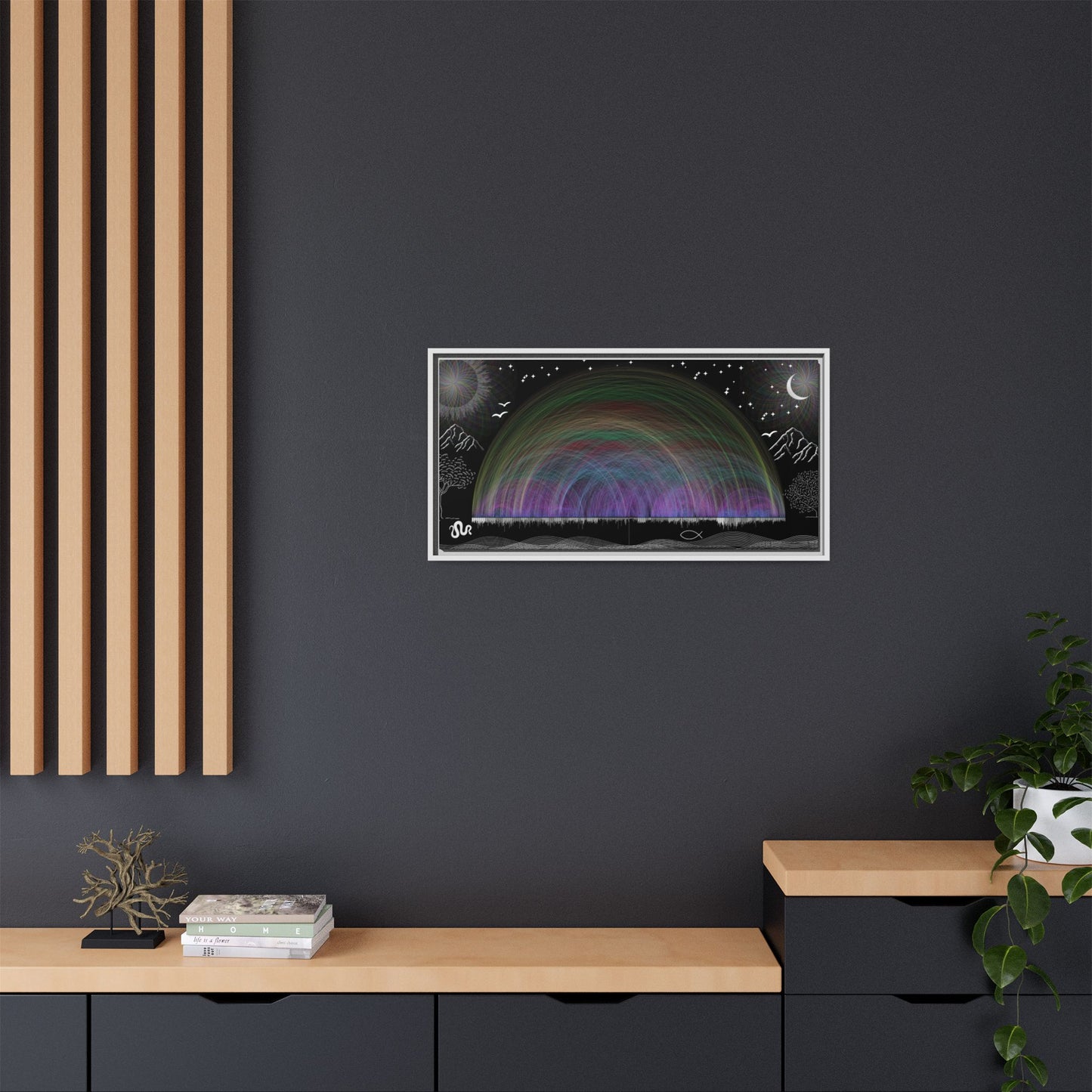 Framed Matte Canvas —  63,779 Bible Cross references Chart Rainbow Aurora Nightscape Wall Art