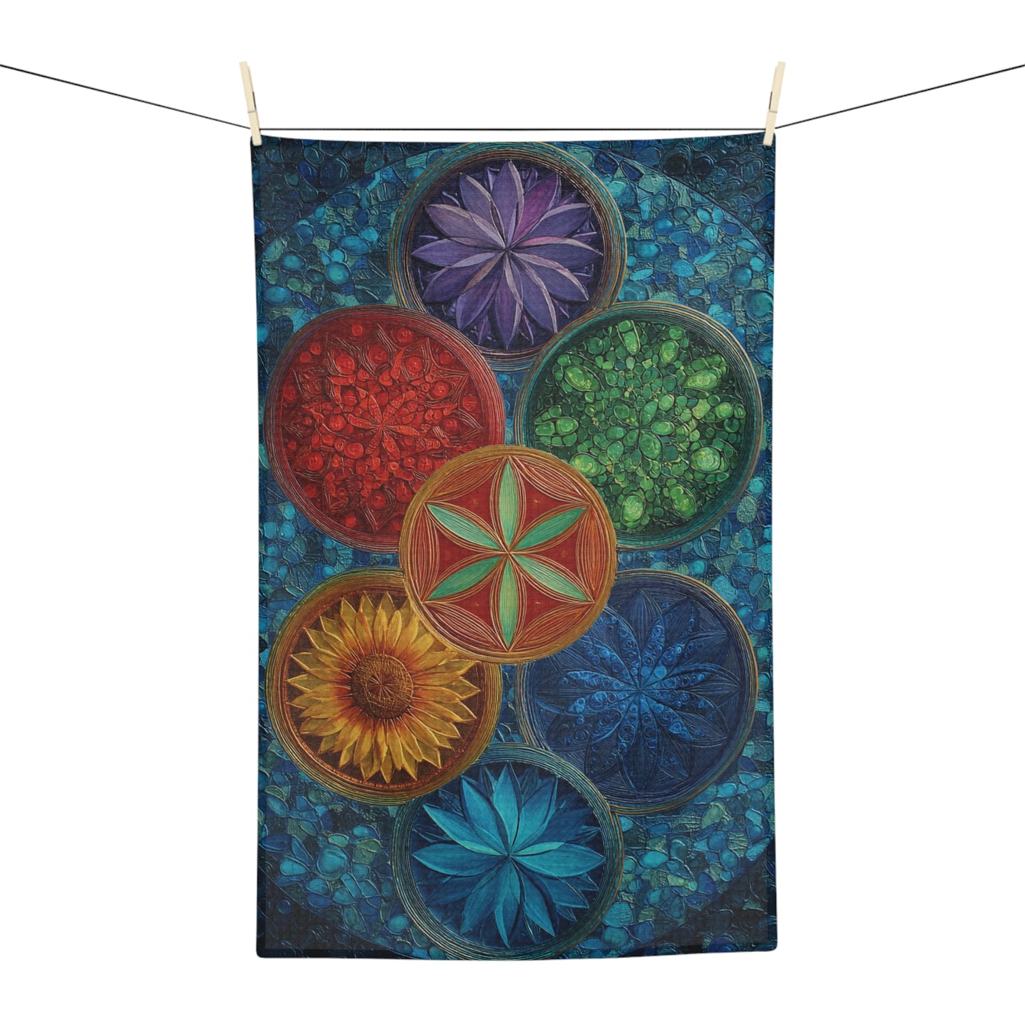 Colorful Mandala Floral Circles Microfiber Hand Towel | Vibrant Botanical Art