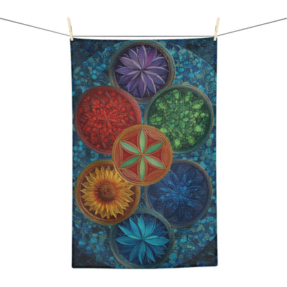 Colorful Mandala Floral Circles Microfiber Hand Towel | Vibrant Botanical Art