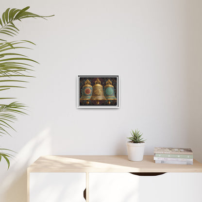 Decorative Golden Bells Matte Canvas Framed | Mandala Pattern Wall Art
