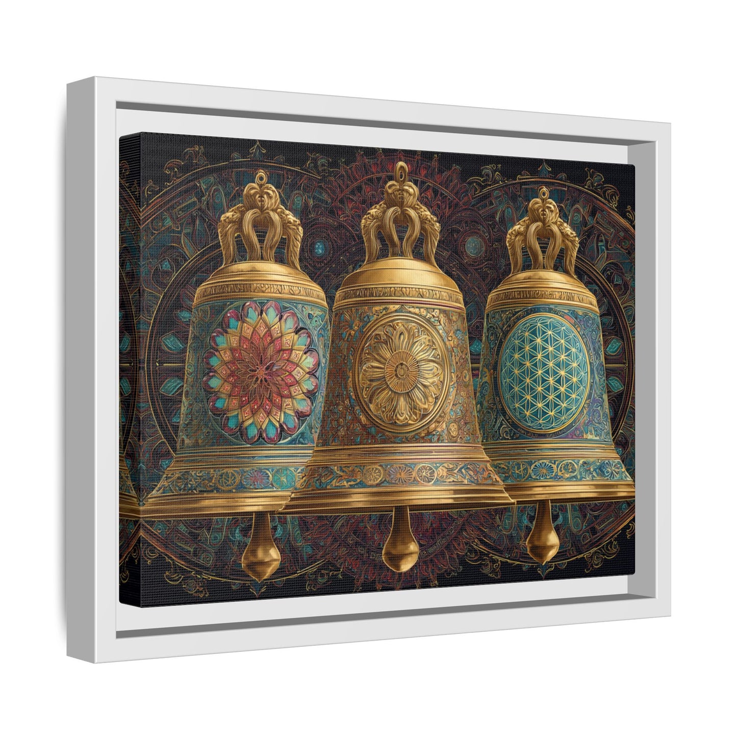 Decorative Golden Bells Matte Canvas Framed | Mandala Pattern Wall Art