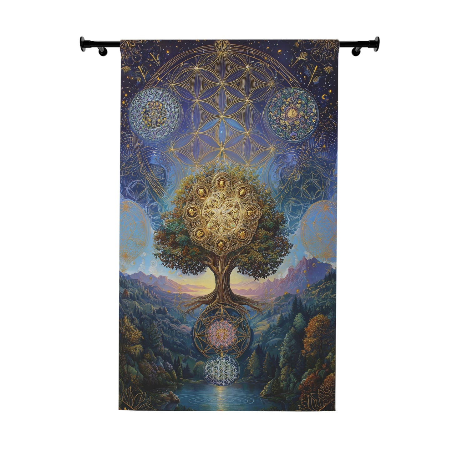 Mystical Tree of Life Tapestry Curtain — Spiritual Window Drapery