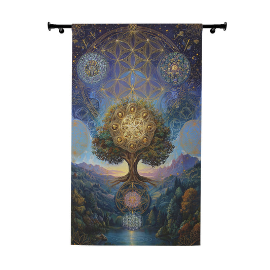 Mystical Tree of Life Tapestry Curtain — Spiritual Window Drapery