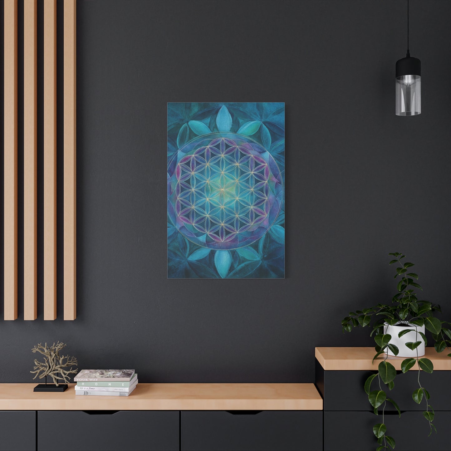 Sacred Geometry Canvas Print — Blue Flower of Life Matte Stretched Art