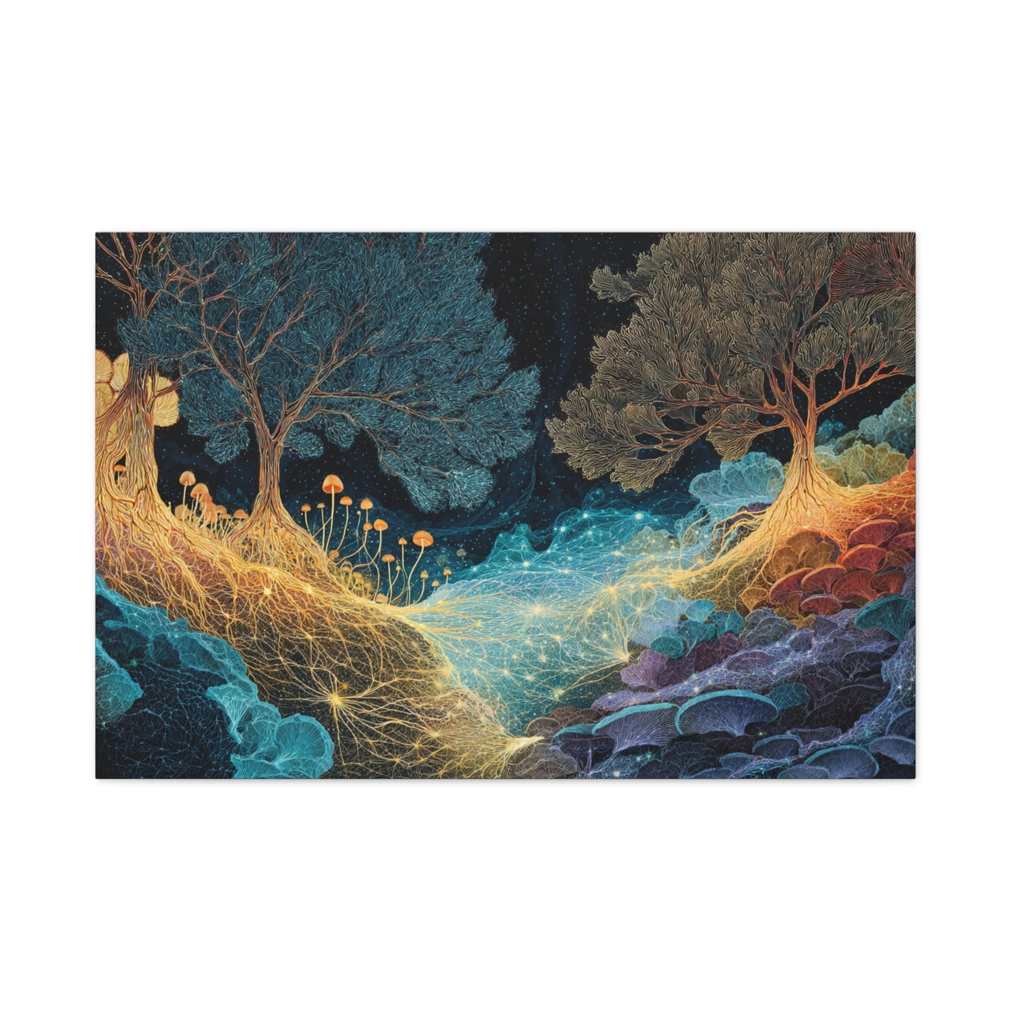 Mycelium Magic Forest River Canvas