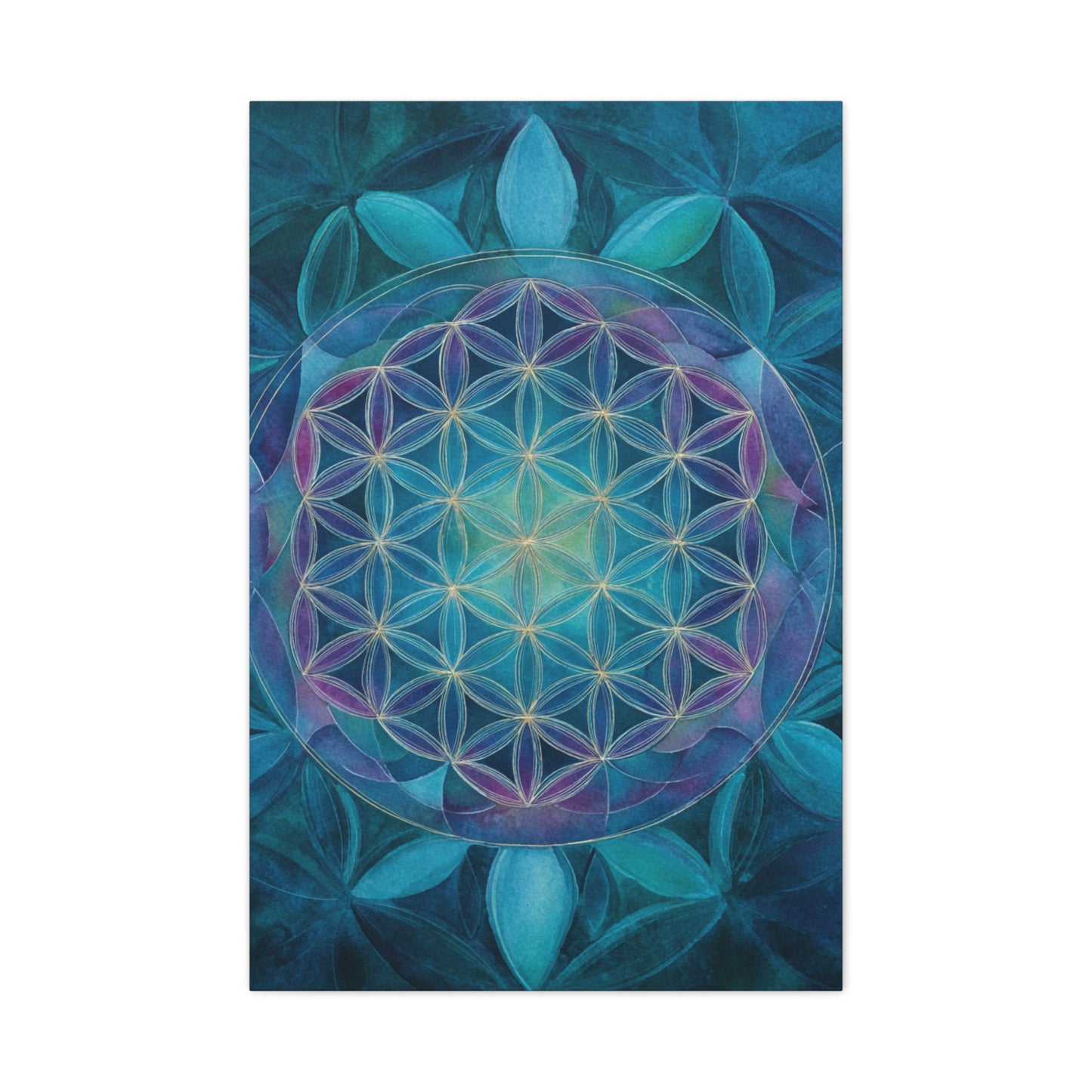 Sacred Geometry Canvas Print — Blue Flower of Life Matte Stretched Art