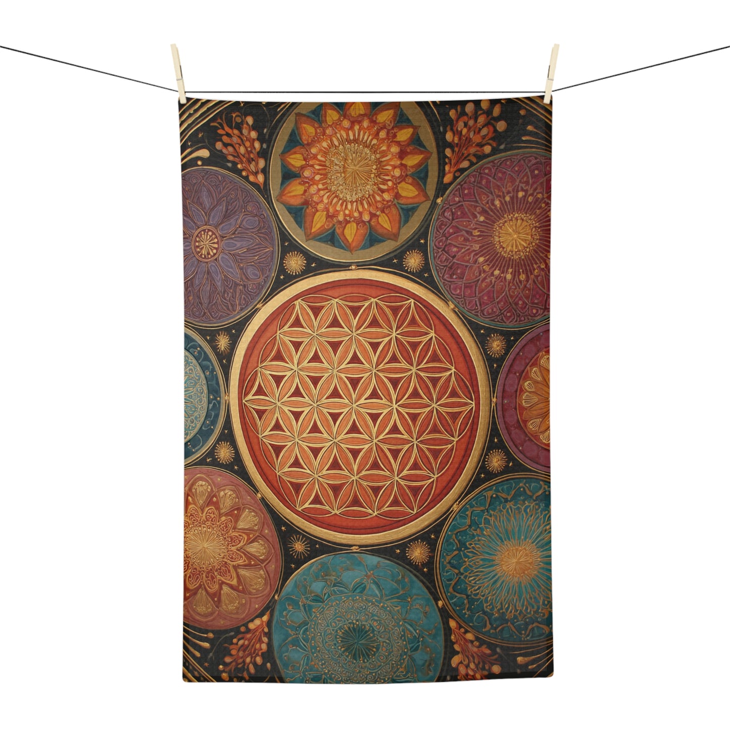 Flower of Life Mandala Microfiber Dish Towel | Geometric Boho Kitchen Towel