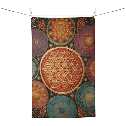 Flower of Life Mandala Microfiber Dish Towel | Geometric Boho Kitchen Towel