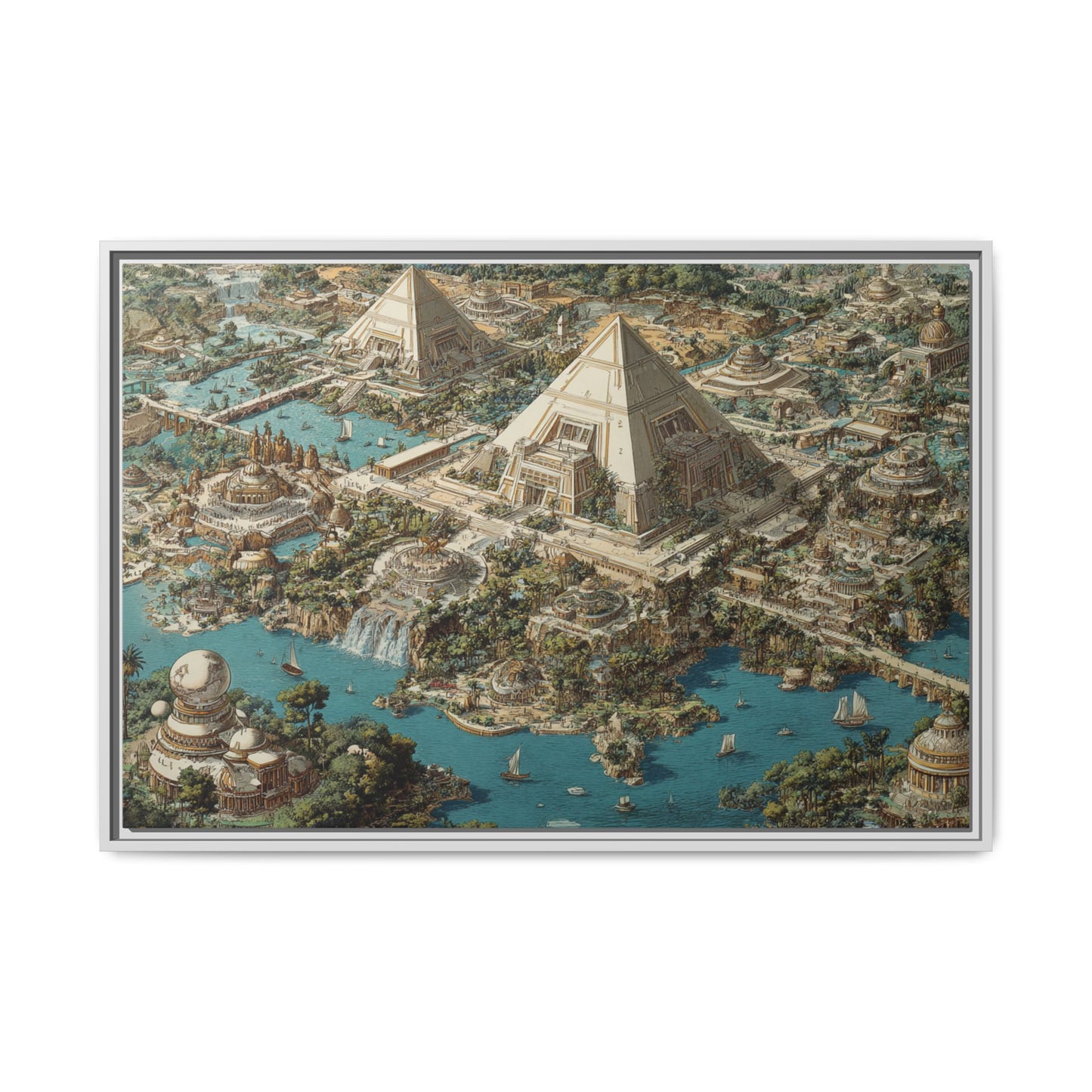 Ancient Pyramid City Matte Canvas Framed | Fantasy Landscape Wall Art