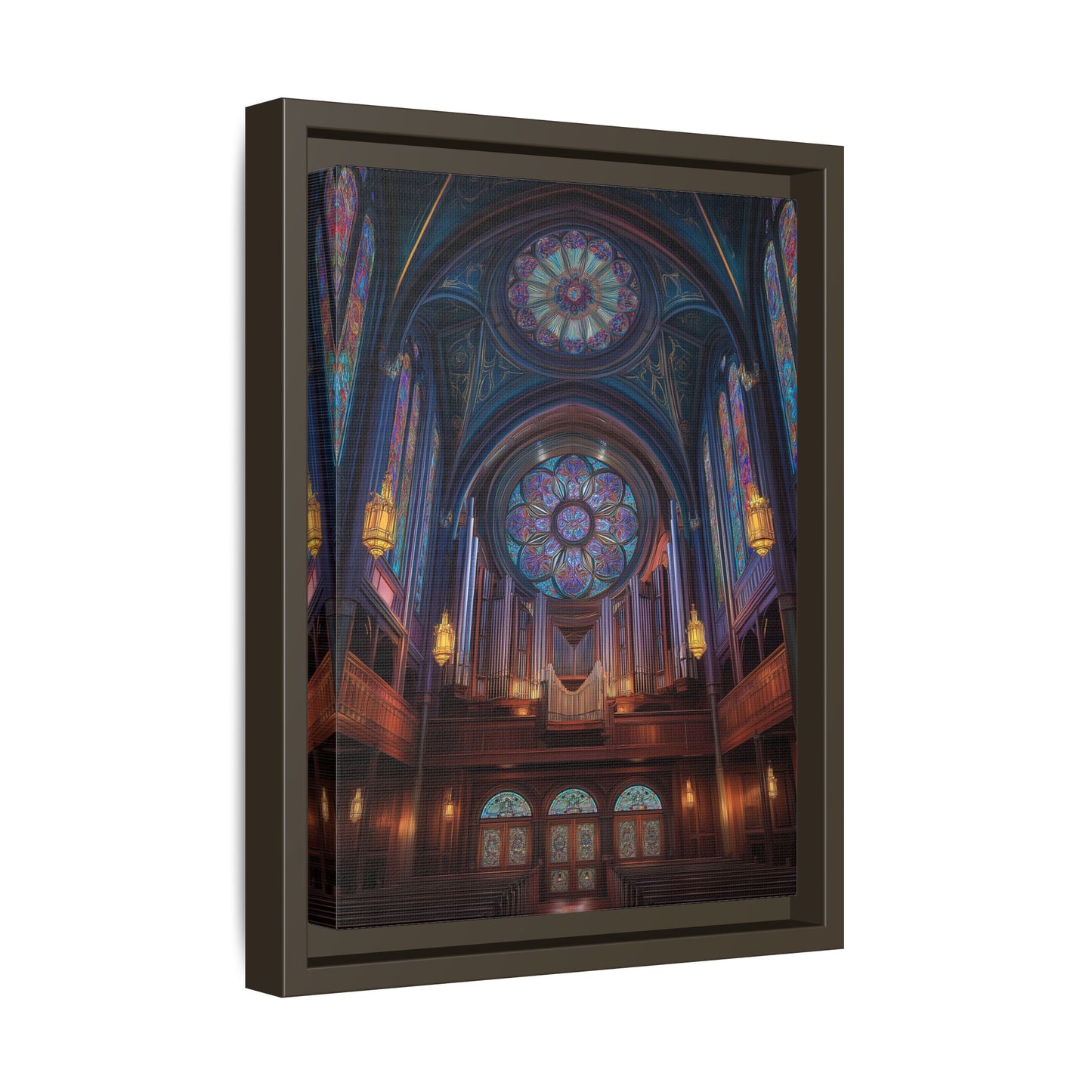 Stained Glass Cathedral Interior Matte Canvas Framed