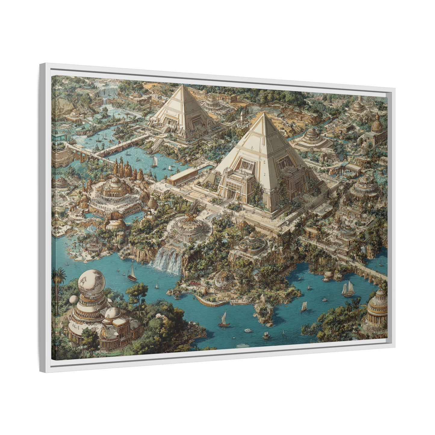 Ancient Pyramid City Matte Canvas Framed | Fantasy Landscape Wall Art