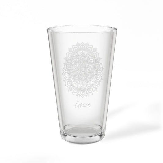 Mandala Engraving Pint Glass 16oz | Etched Floral Glassware