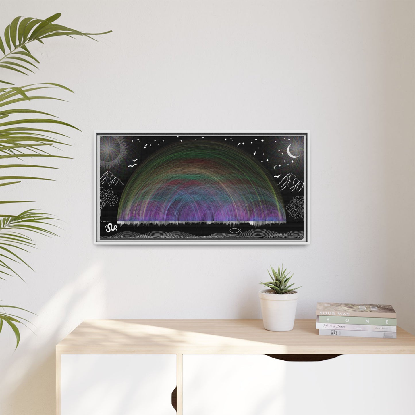 Framed Matte Canvas —  63,779 Bible Cross references Chart Rainbow Aurora Nightscape Wall Art