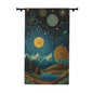 Celestial Landscape Window Curtain — Starry Sun & Mountain Tapestry Panel