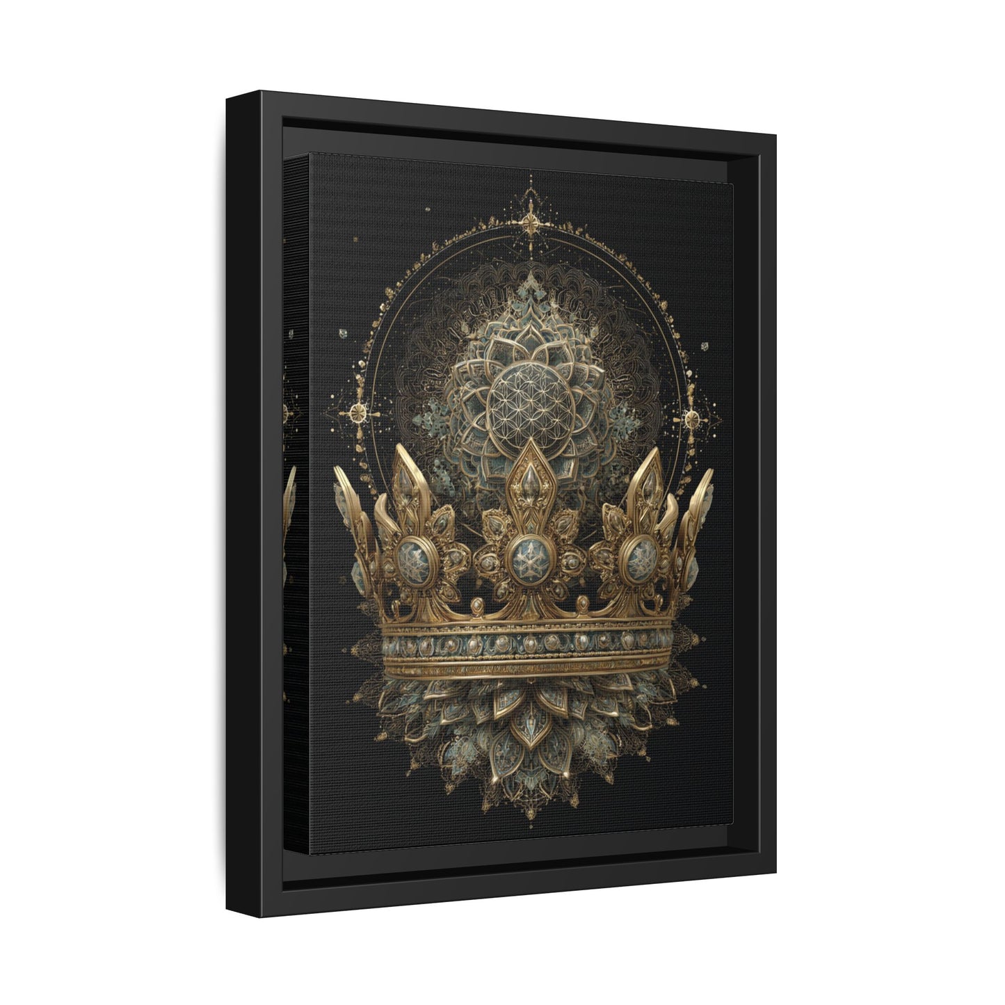 Ornate Crown Artwork Framed Canvas | Black Frame, Mandala Crown Print
