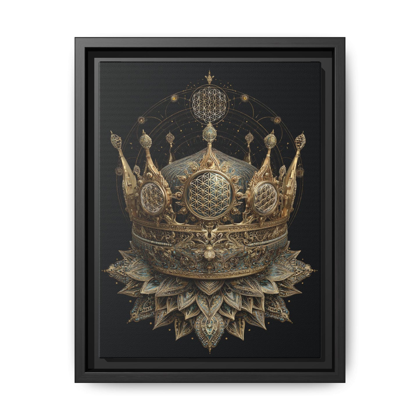 Ornate Crown Illustration Framed Canvas | Black Frame, Decorative Wall Art