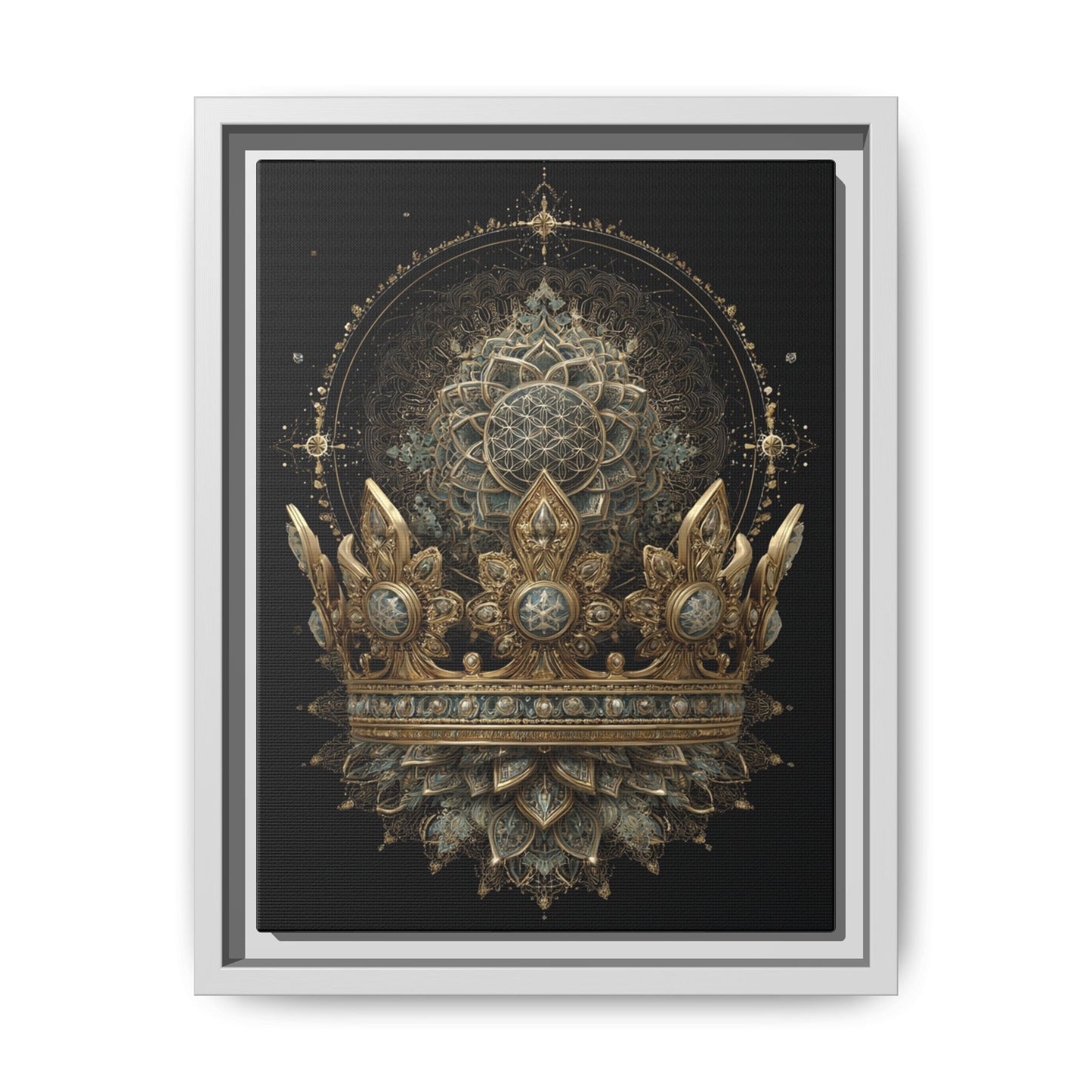 Ornate Crown Artwork Framed Canvas | Black Frame, Mandala Crown Print