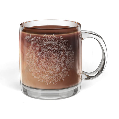 White Mandala Engraving Glass Coffee Mug
