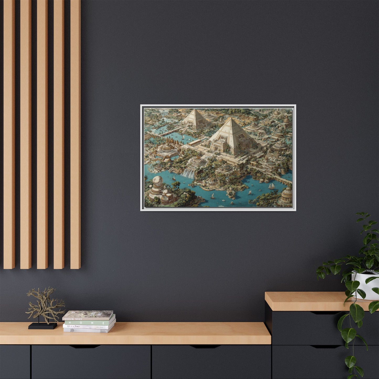 Ancient Pyramid City Matte Canvas Framed | Fantasy Landscape Wall Art