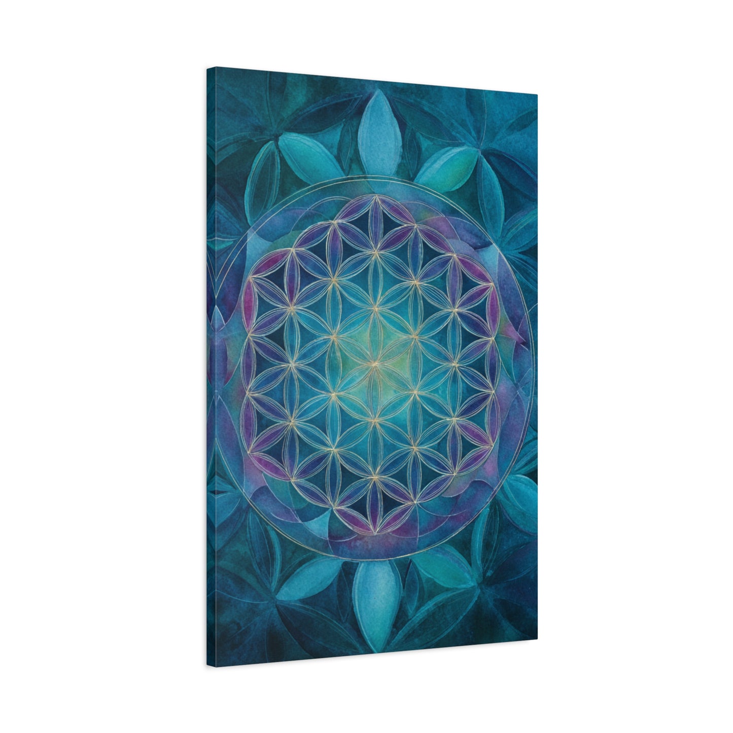 Sacred Geometry Canvas Print — Blue Flower of Life Matte Stretched Art