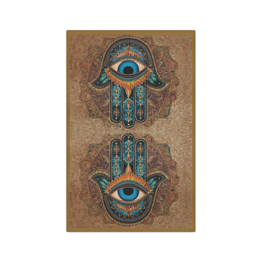 Hamsa Hand with Blue Eye Microfiber Hand Towel | Boho Mediterranean Kitchen