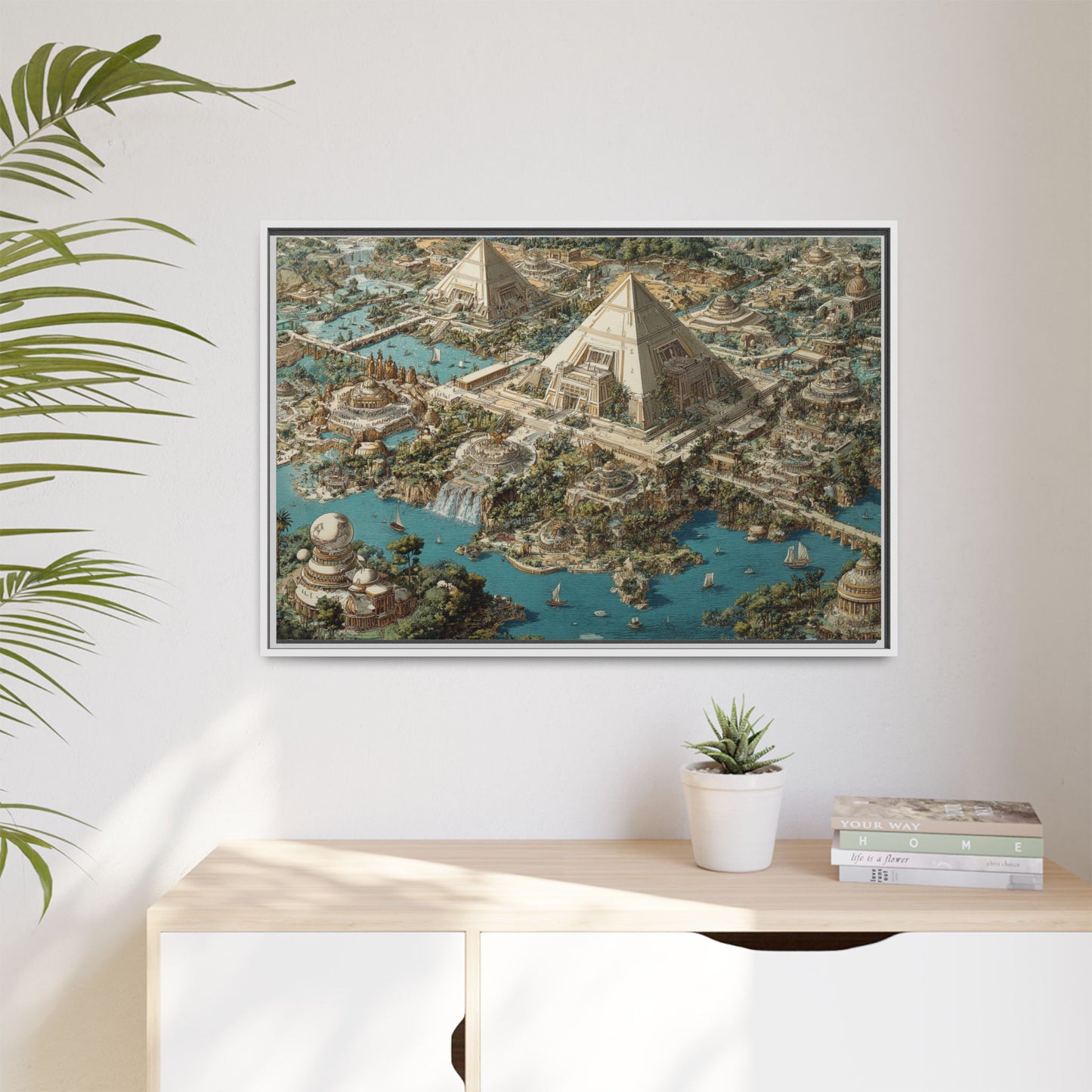 Ancient Pyramid City Matte Canvas Framed | Fantasy Landscape Wall Art