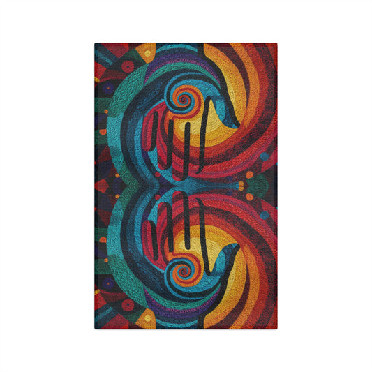 Colorful Abstract Swirl Dolphin Microfiber Hand Towel | Vibrant Ocean Mosaic