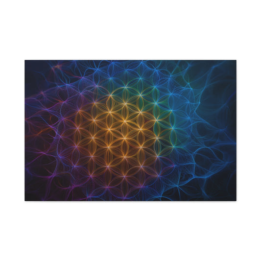 Flame Flower of Life Sacred Geometry Canvas | Rainbow Fractal Wall Art