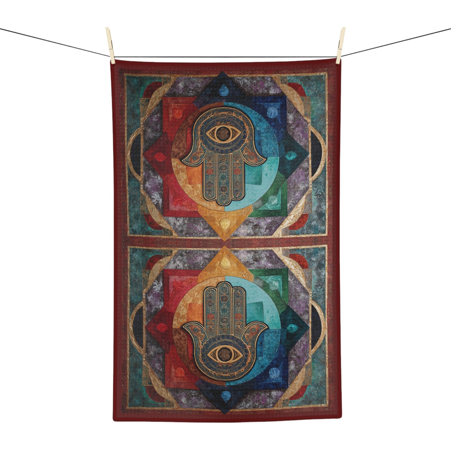 Hamsa Hand Mandala Microfiber Hand Towel | Boho Spiritual Kitchen Towel