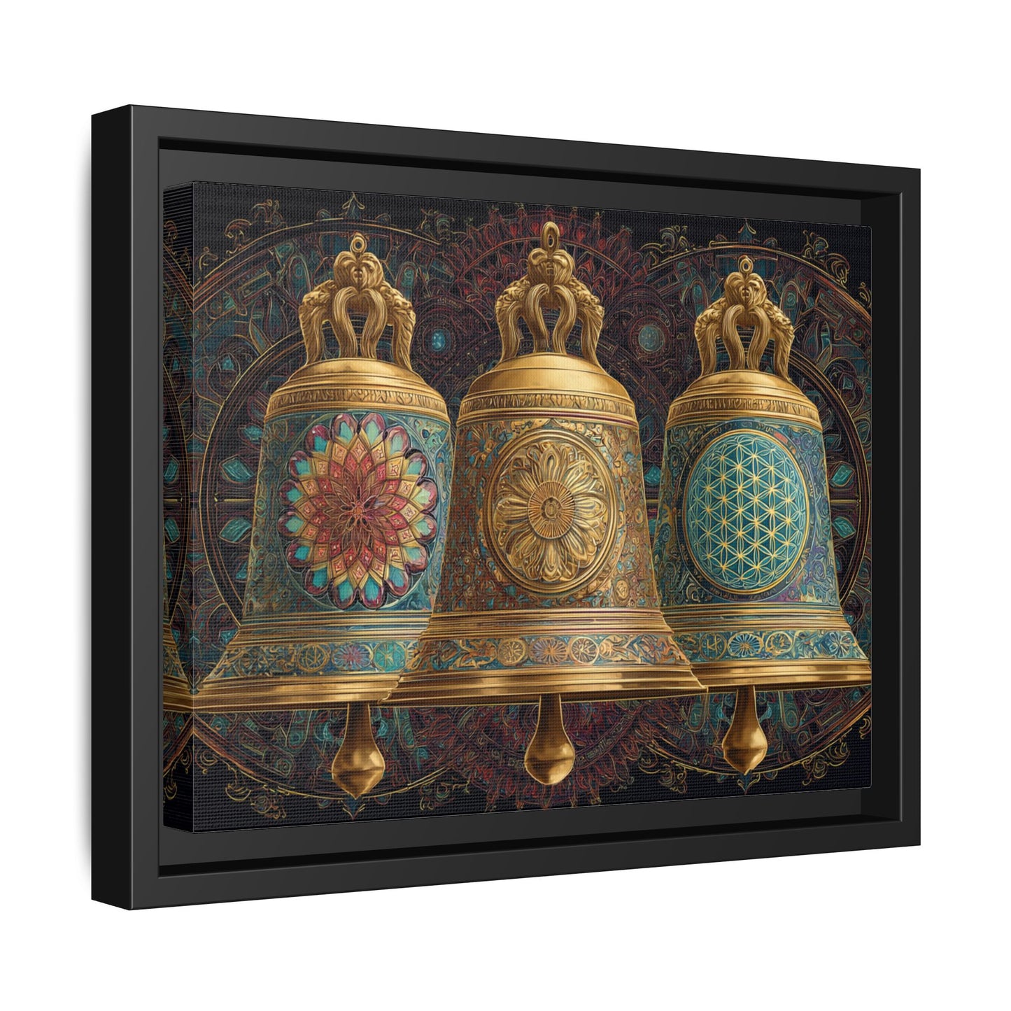Decorative Golden Bells Matte Canvas Framed | Mandala Pattern Wall Art
