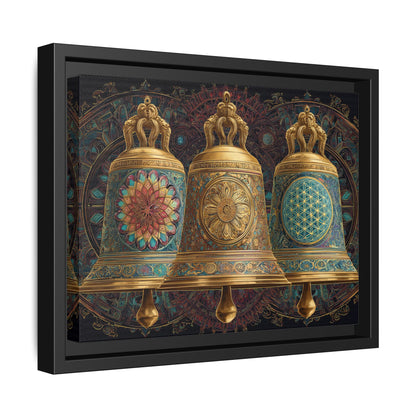 Decorative Golden Bells Matte Canvas Framed | Mandala Pattern Wall Art