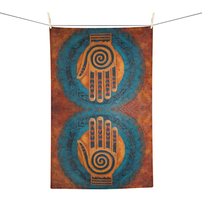 Hamsa Spiral Hand Microfiber Hand Towel | Boho Tribal Sunburst Design