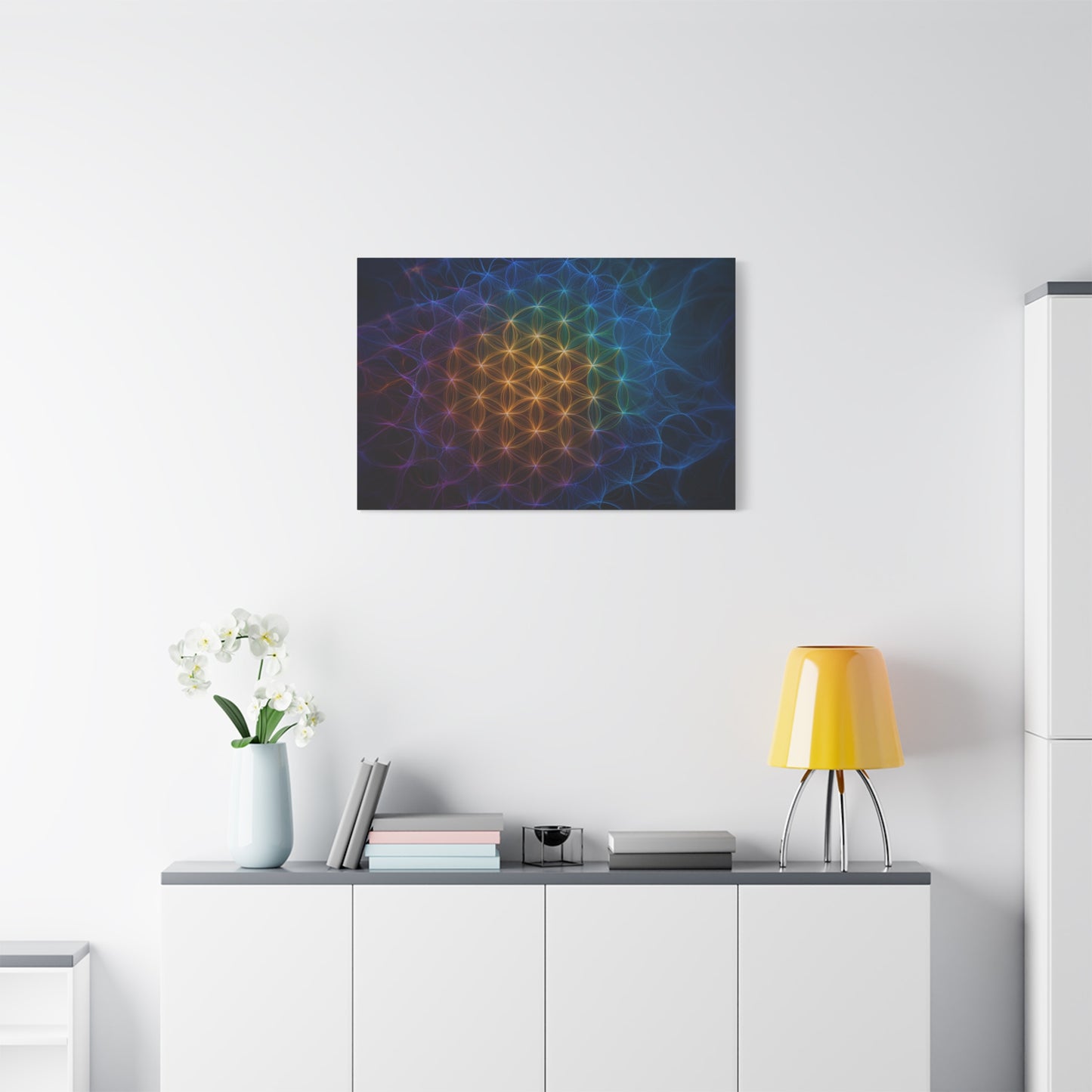 Flame Flower of Life Sacred Geometry Canvas | Rainbow Fractal Wall Art