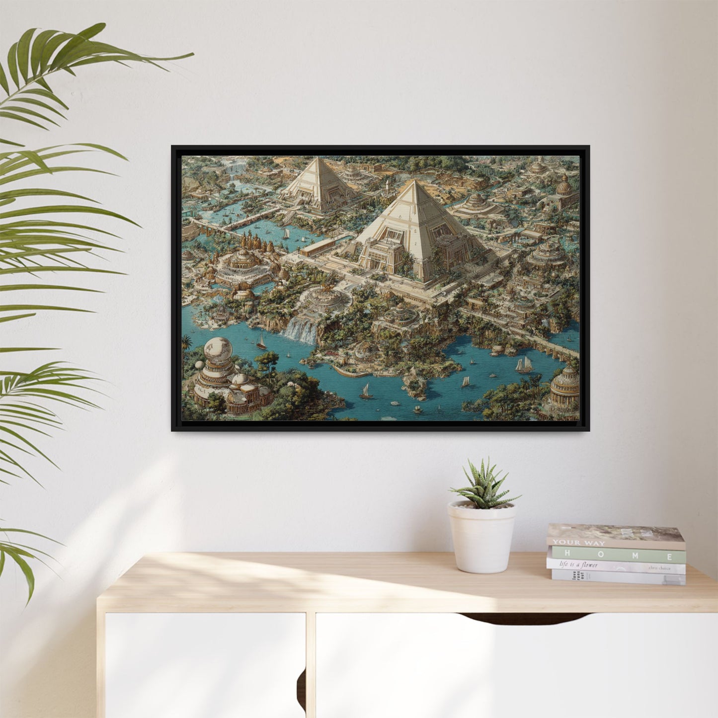 Ancient Pyramid City Matte Canvas Framed | Fantasy Landscape Wall Art