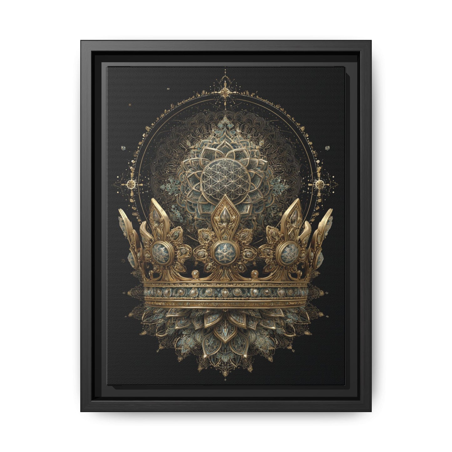 Ornate Crown Artwork Framed Canvas | Black Frame, Mandala Crown Print
