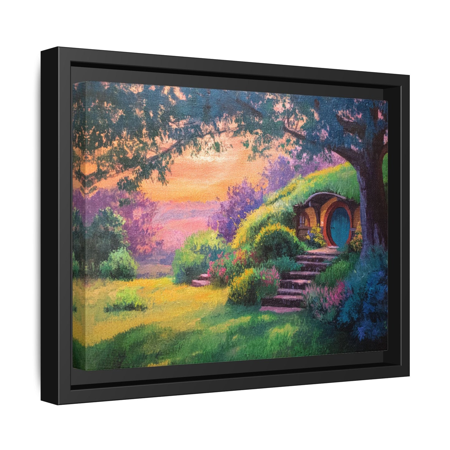 Hobbit House Landscape Matte Canvas Framed | Fantasy Cottage Wall Art